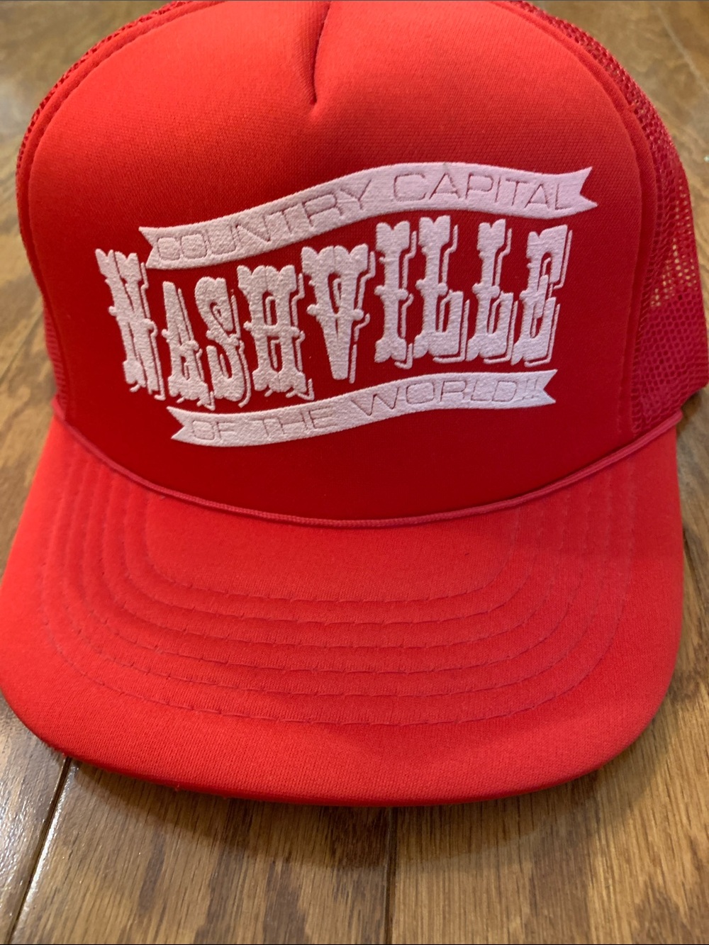 Nashville Red Trucker Hat with White Embroidery